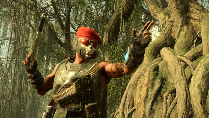 A Helldivers 2 player wearing Viper Commandos armour.