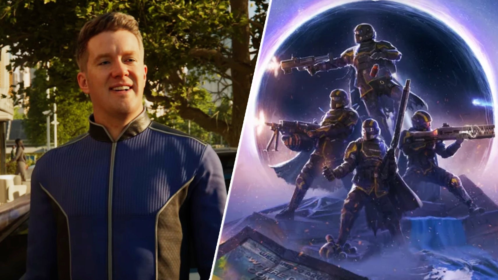 Helldivers battling in front of the Meridian Singularity in Helldivers 2. - 1