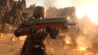 A Helldivers 2 player wielding some Freedom's Flame warbond gear.