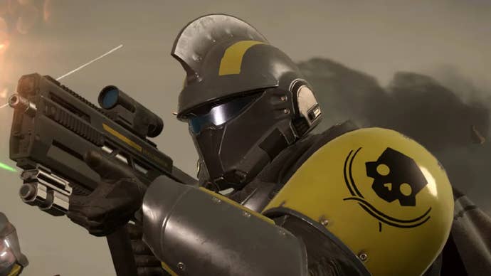 A Helldiver wearing Urban Legends Warbond armour in Helldivers 2.