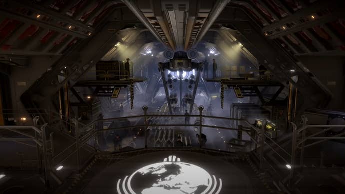 A hangar in Helldivers 2.