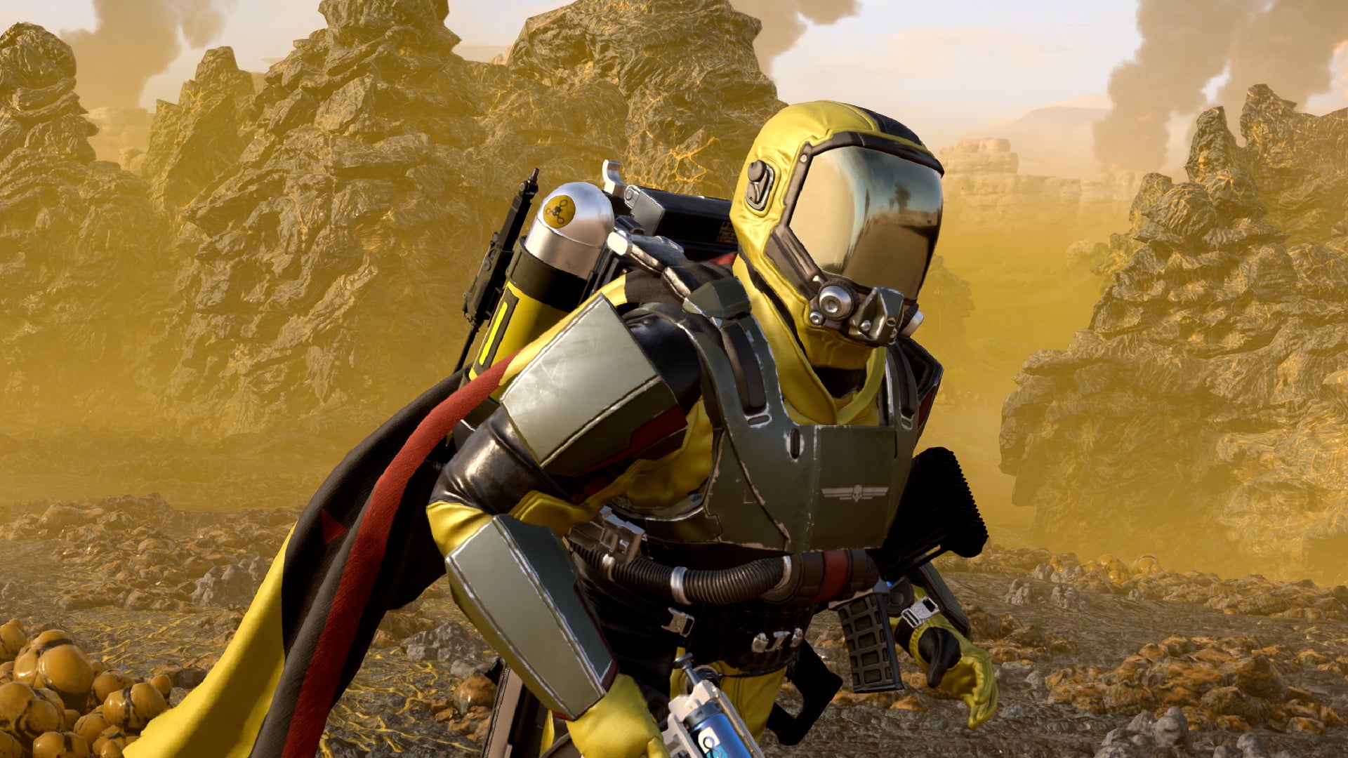 A player wearing some Chemical Agents Warbond armour in Helldivers 2.