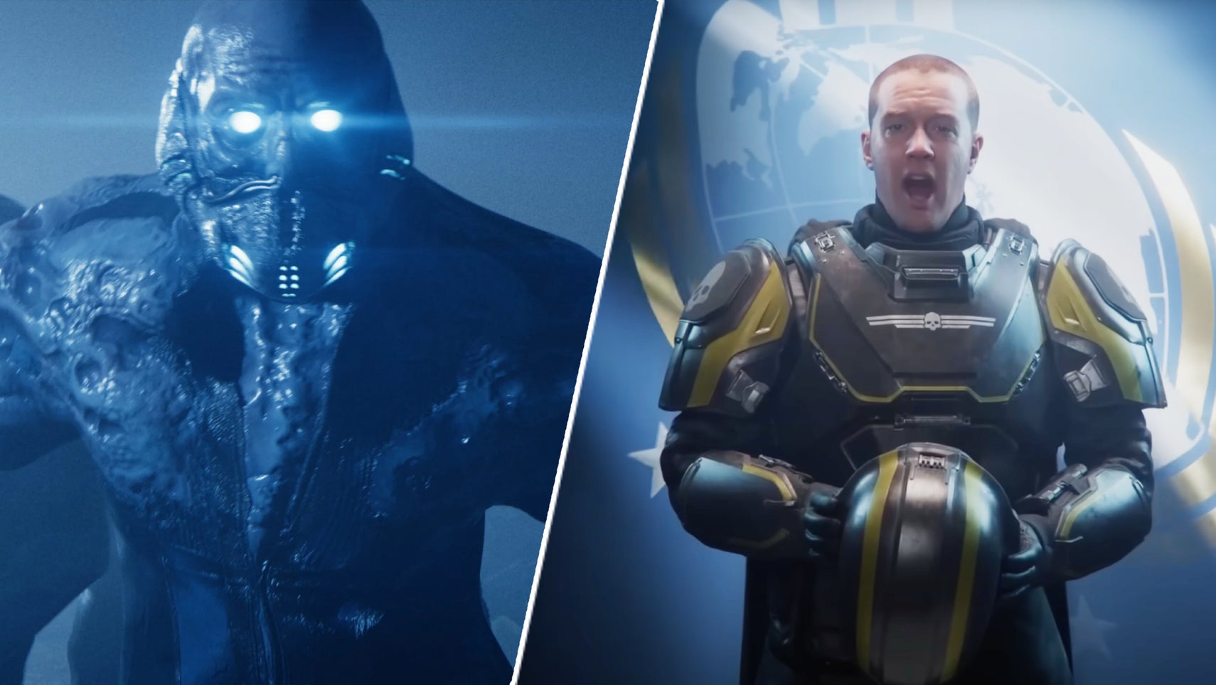 John Helldiver getting ready for battle in Helldivers 2 opposite a Voteless enemy. - 1