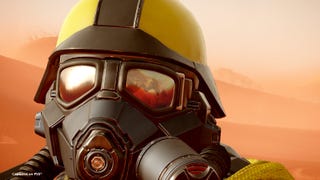 Helldivers 2 premium warbond image showing close up of a soldier in a yellow helmet and black mask.