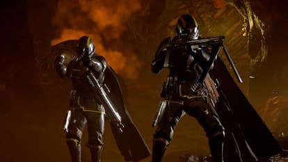 Two helldivers warring connected a bug satellite successful Helldivers 2.