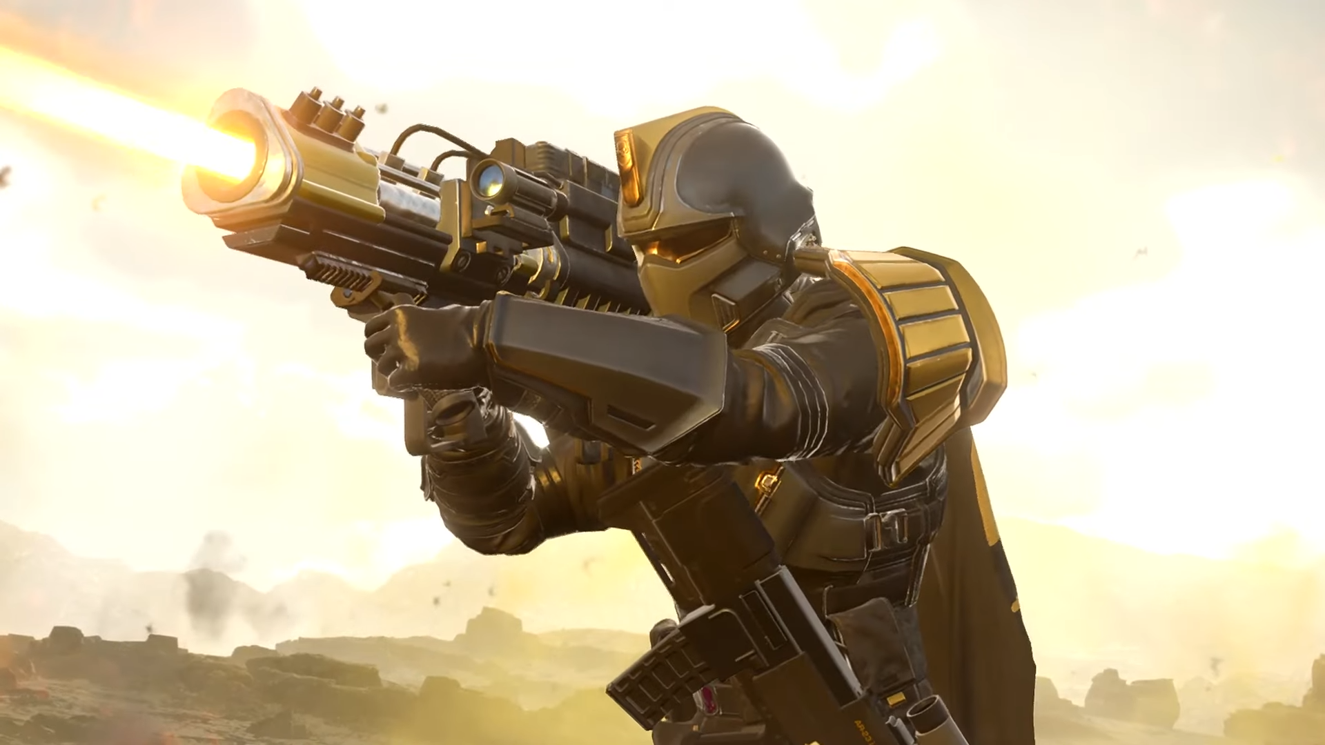 Player in Helldivers 2 fires a gun