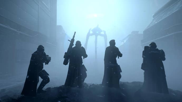 Some Helldivers in Helldivers 2 taking on the Illuminate.