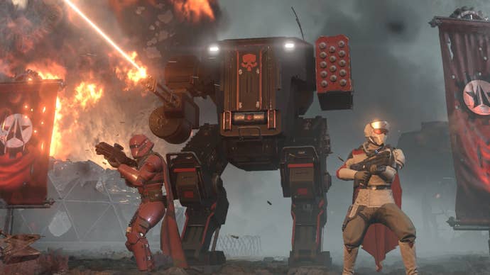 Some helldivers wearing gear from Helldivers 2’s Truth Enforcers Warbond.