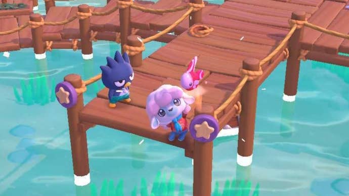 hello kitty island adventure character holding huge peppermint tetra fish