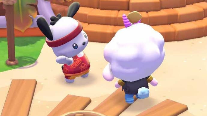 hello kitty island adventure character talking to pochacco