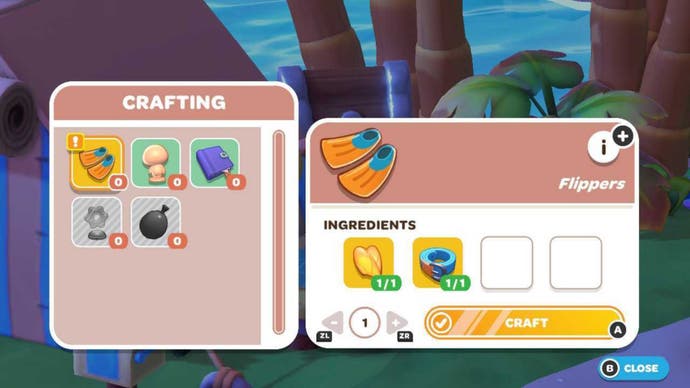 Hello Kitty Island Adventure Creatfting menu for fins