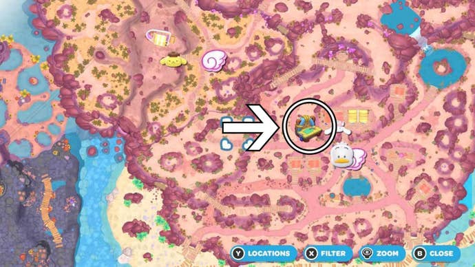 hello kitty island adventure desserted boat quest crafting bench map location