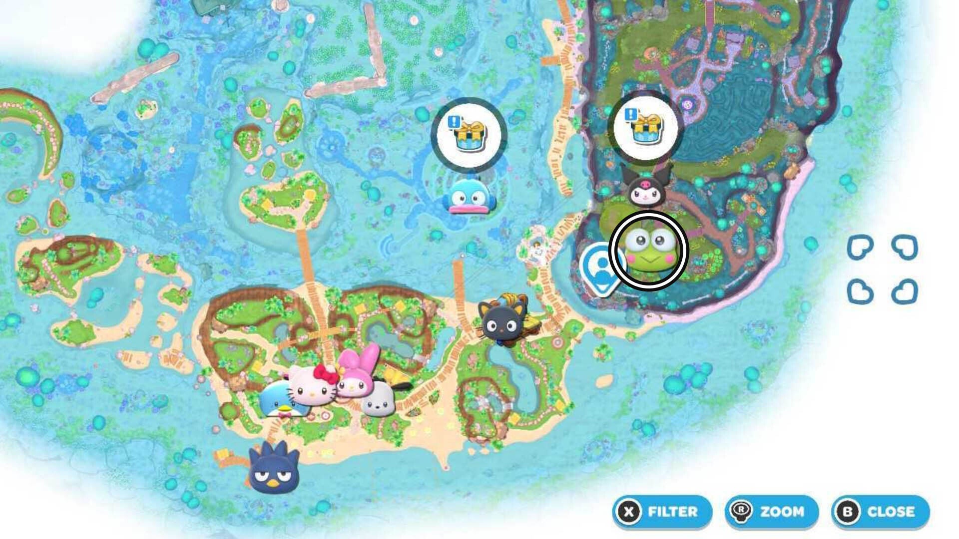 hello kitty island adventure finding flippers keroppi map location