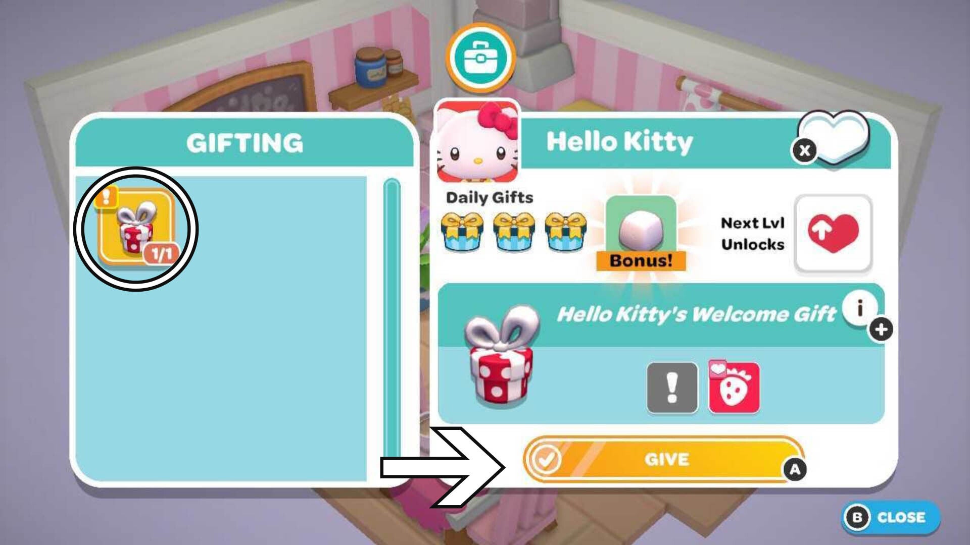 hello kitty island adventure give gift in gifting menu
