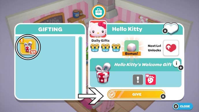 hello kitty island adventure give gift in gifting menu