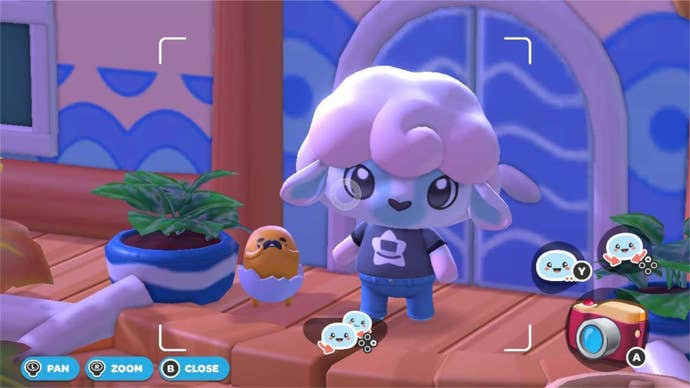 hello kitty island adventure gudetama snap character taking photo with gudetama