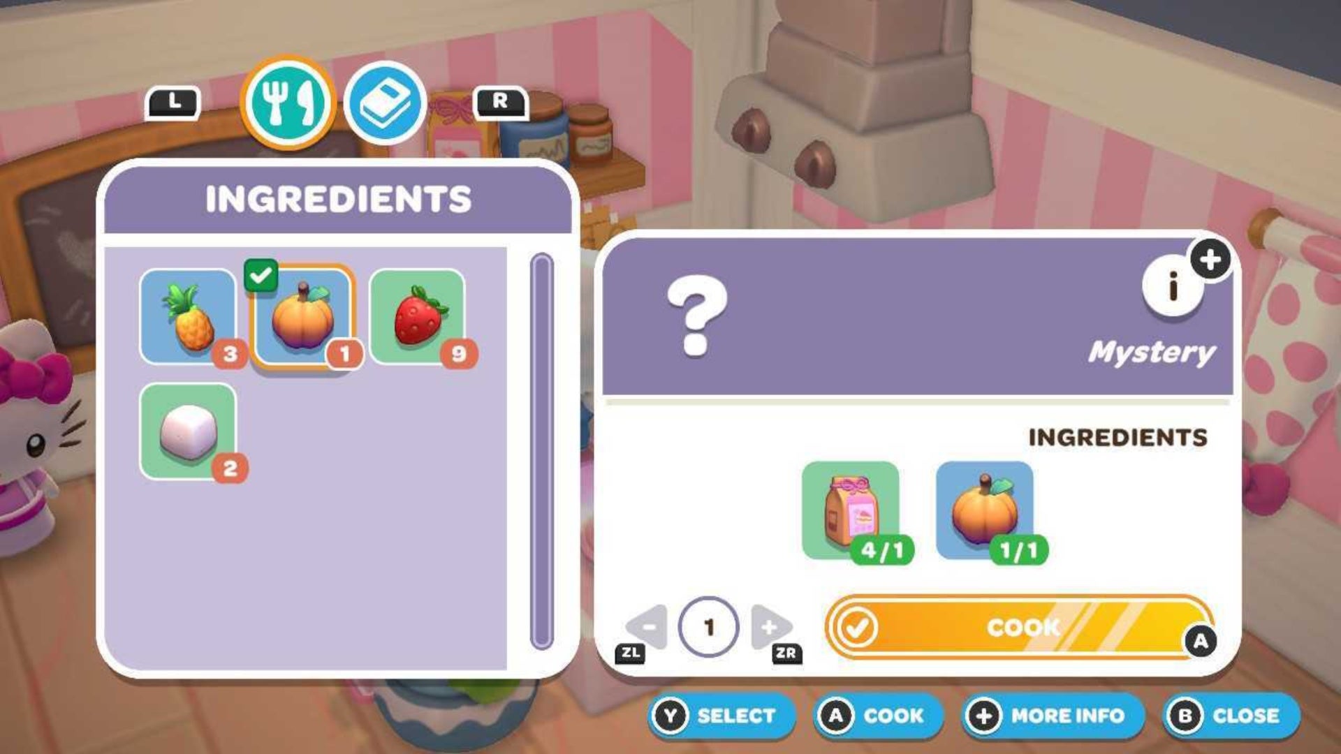 hello kitty island adventure oven cooking ingredients menu