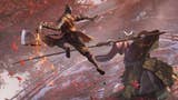 Sekiro protagonist leaps in the air against large boss with long spear