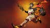 A vibrant illustration from Hades of the Greek god Hermes, who's running with his cloak and toga flowing.
