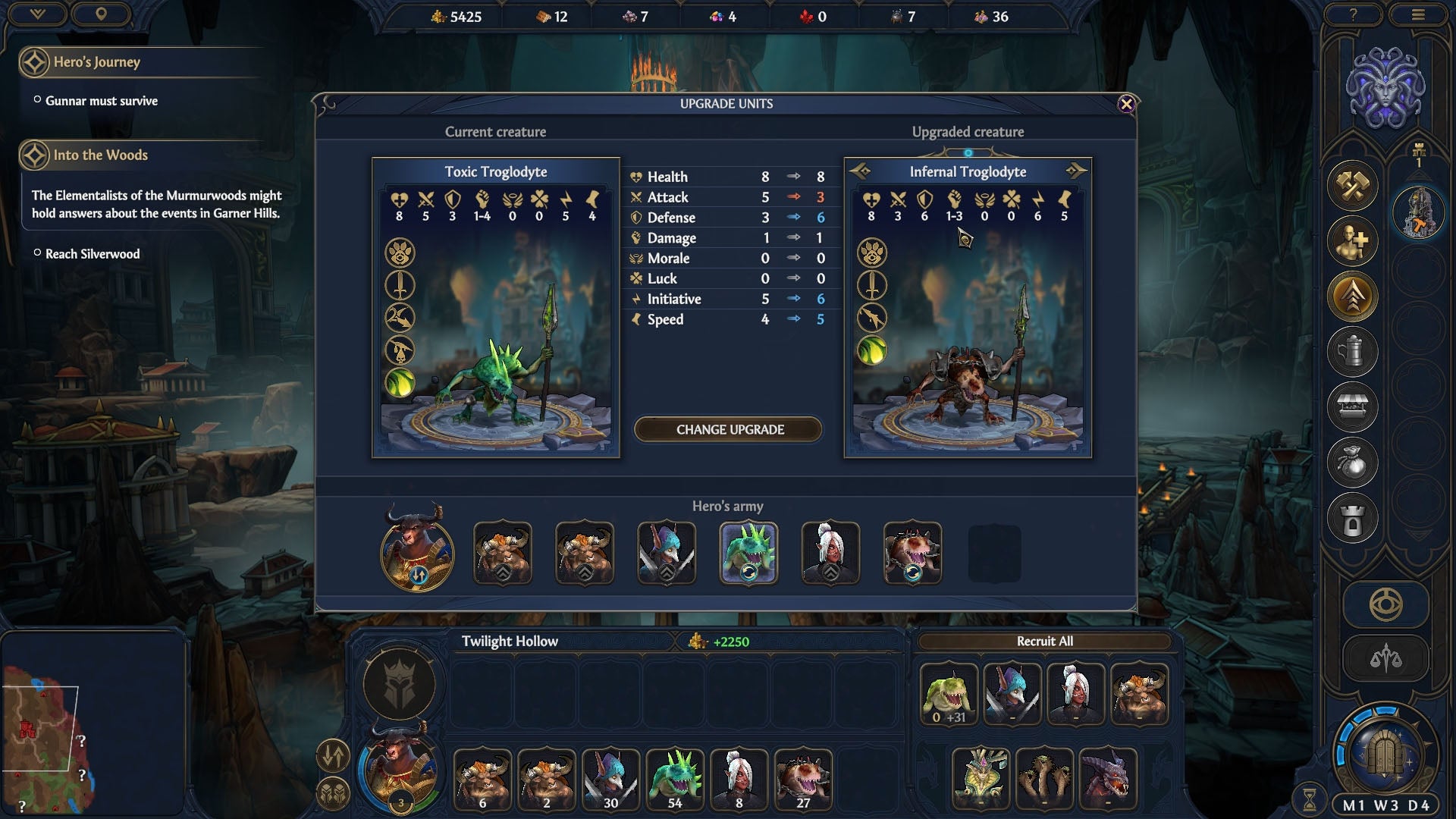 The unit upgrade screen in Heroes of Might & Magic: Olden Era