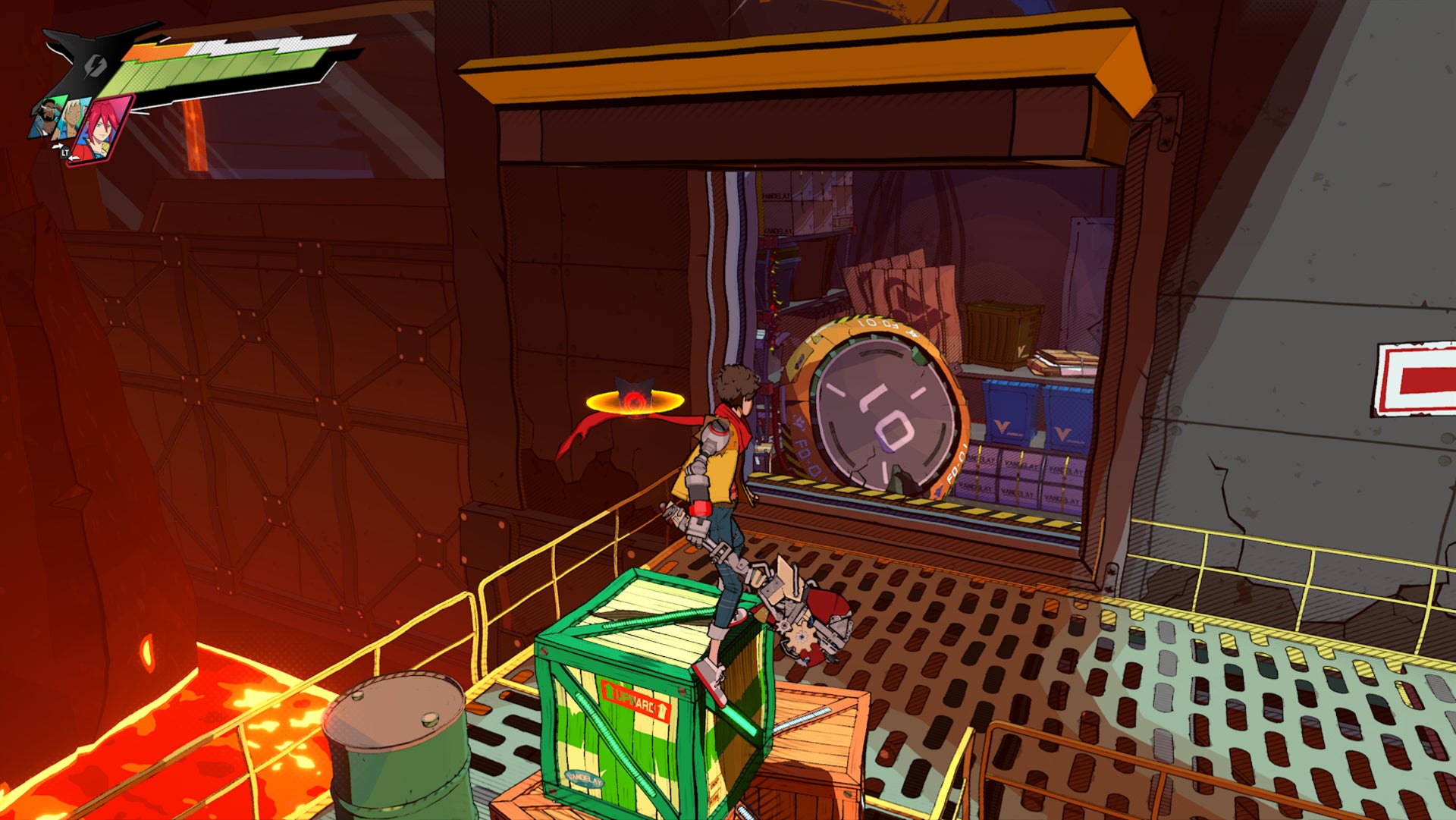 Hi-Fi RUSH, Chai is facing an open vent in the middle of track three to get the third graffiti piece above it.