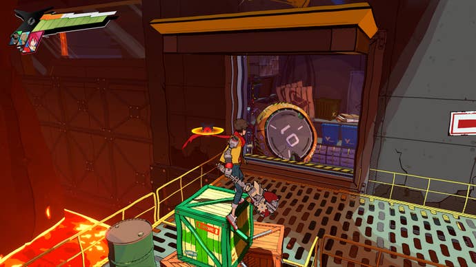 Hi-Fi RUSH, Chai is facing an open vent in the middle of track three to get the third graffiti piece above it.