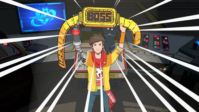 Hi-Fi RUSH, Chai is holding up Rekka’s gold Boss belt after defeating them.