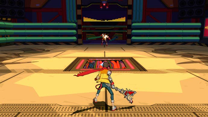 Hi-Fi RUSH, Chai is standing opposite Rekka at the beginning of the fight.