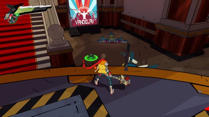 Hi-Fi RUSH, the fourth graffiti in track eight is on the floor to the right of the image in front of Chai.