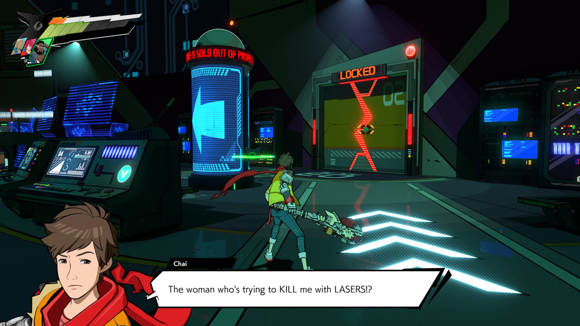 Hi-Fi RUSH, Chai is facing a Z-Shielding door in Track Seven