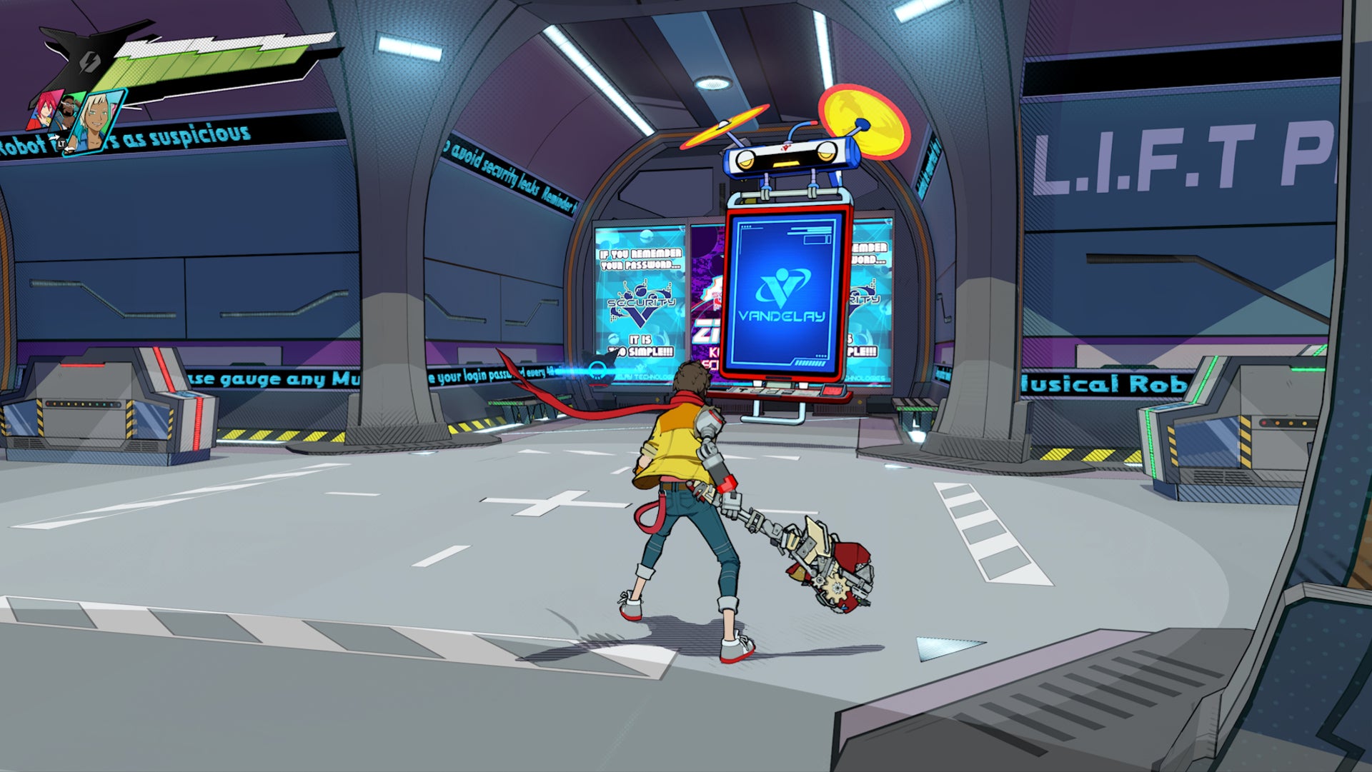 Hi-Fi RUSH, Chai is facing a checkpoint station in Track Six.