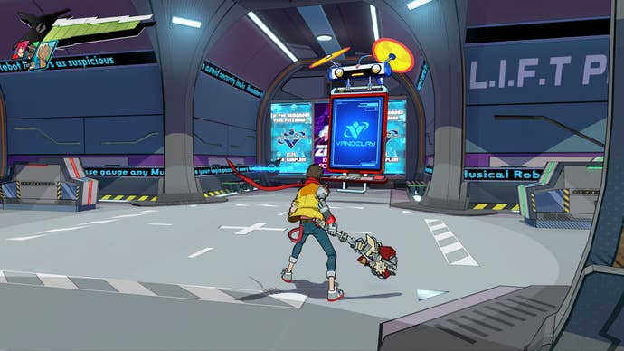 Hi-Fi RUSH, Chai is facing a checkpoint station in Track Six.