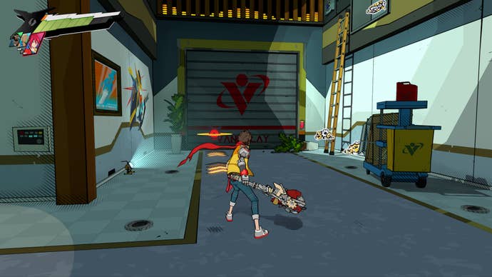 Hi-Fi RUSH, Chai is facing a dead end in Track Ten. There is a ladder to the right and the graffiti is on the wall on the left.