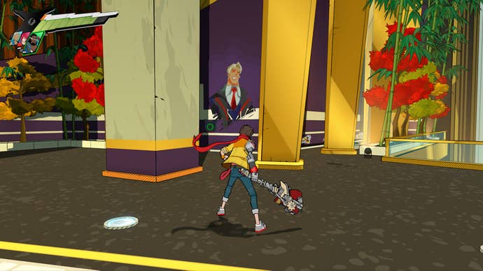 Hi-Fi RUSH, Chai is facing a piece of graffiti on the wall by finance that looks similar to Kale.