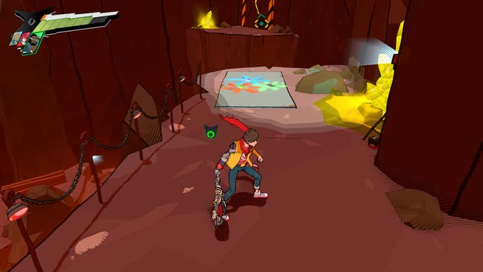 Hi-Fi RUSH, the first piece of graffiti in track three is on the floor behind Chai.