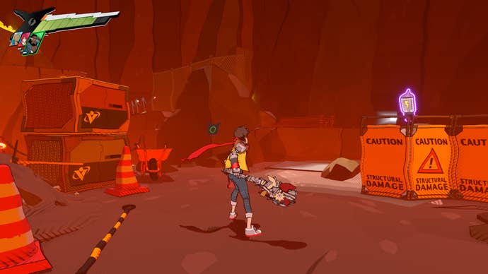 Hi-Fi RUSH, Chai is facing a room filled with rocks in Track Three.