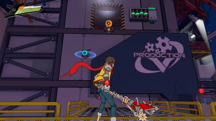 Hi-Fi RUSH, Chai is looking up at a grapple point leading to a secret room