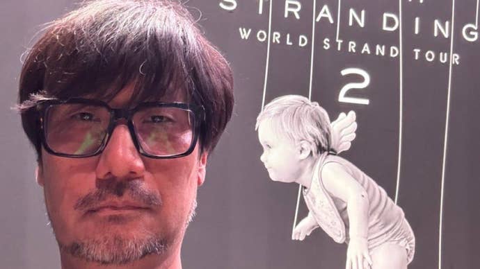 Hideo Kojima taking a selfie astatine a Death Stranding 2 event.