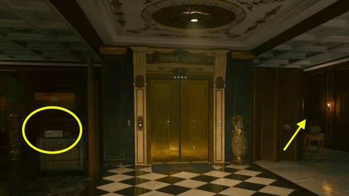 A golden lift in the Black Ops 6 High Rollers mission, with the nearby radio and safe highlighted.