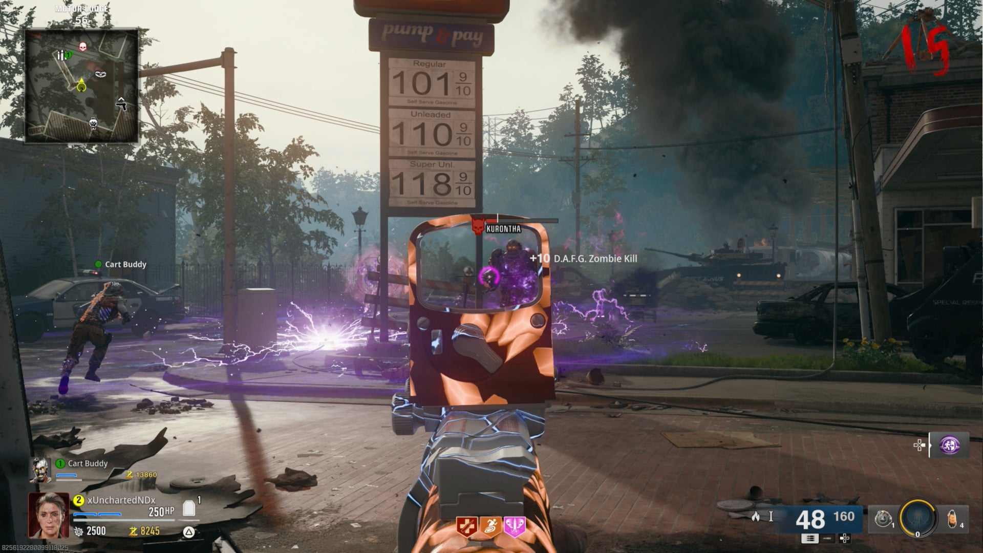 Taking on a high value target and charging up the Aether Canister in Black Ops 6's Liberty Falls map. - 6