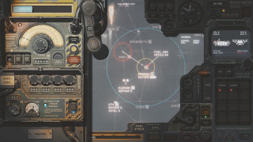 A screenshot showing some of HighFleet’s flaps and knobs on its skeuomorphic interface.