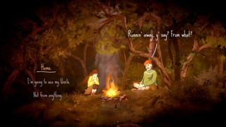 A young girl chats with a man by a campfire in A Highland Song