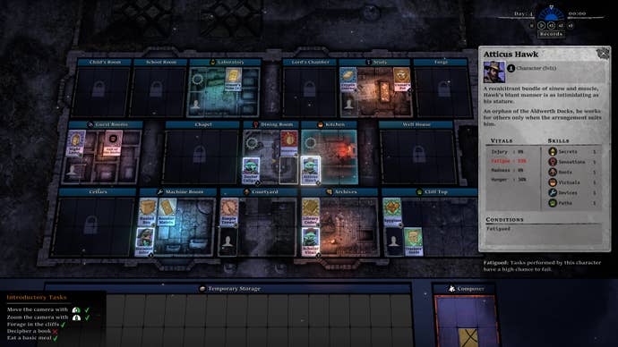 A top down view of a mansion blueprint in The Horror at Highrook, showing the vital levels of Atticus Hawk.
