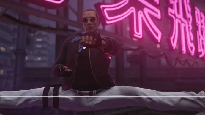 Jean-Claude Van Damme does the splits across two roof railings in Hitman.