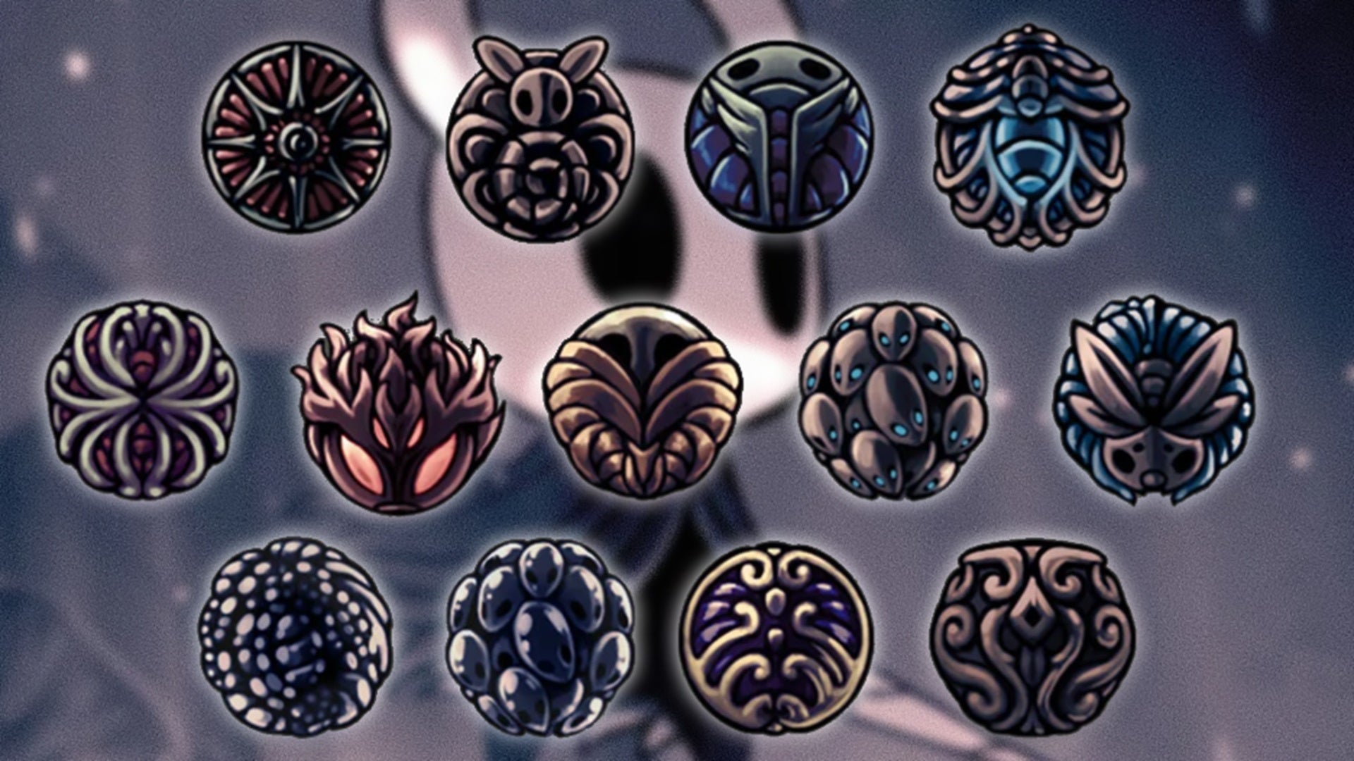 A variety of Charm icons in Hollow Knight. - 1