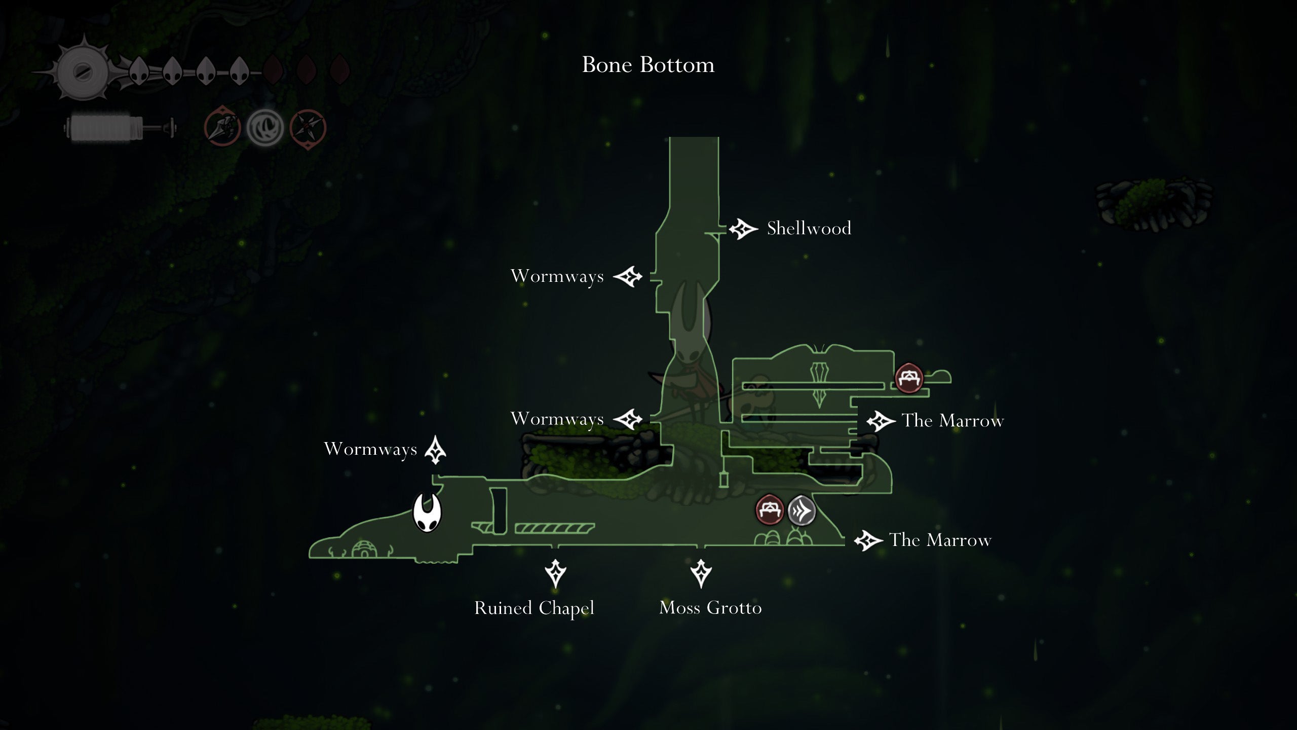 The location of a Mossberry in the Bonegrave of Hollow Knight Silksong. - 13