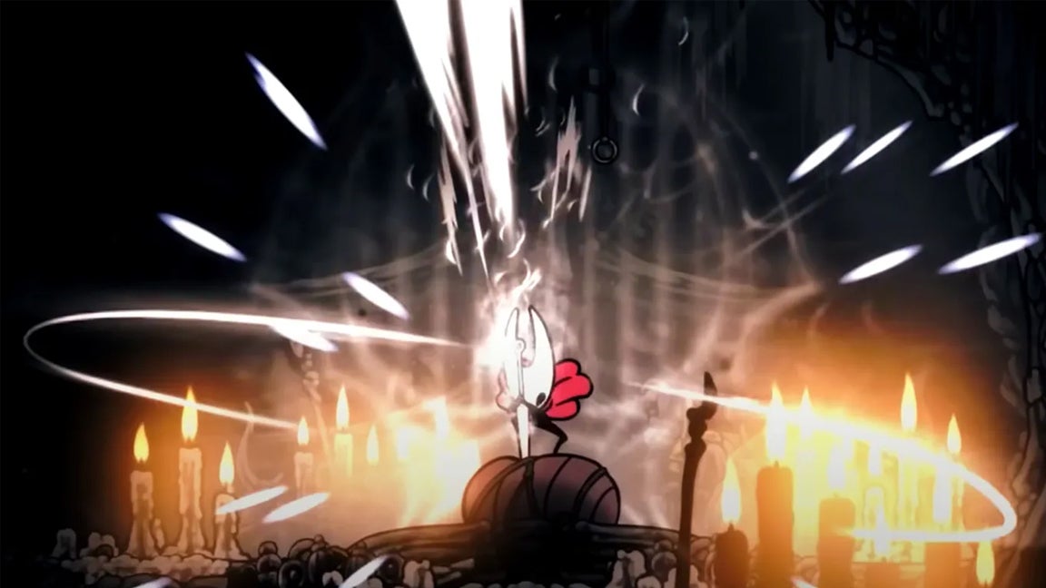 Hornet performing a downward slash to get the Crest of Wanderer in Hollow Knight Silksong. - 1