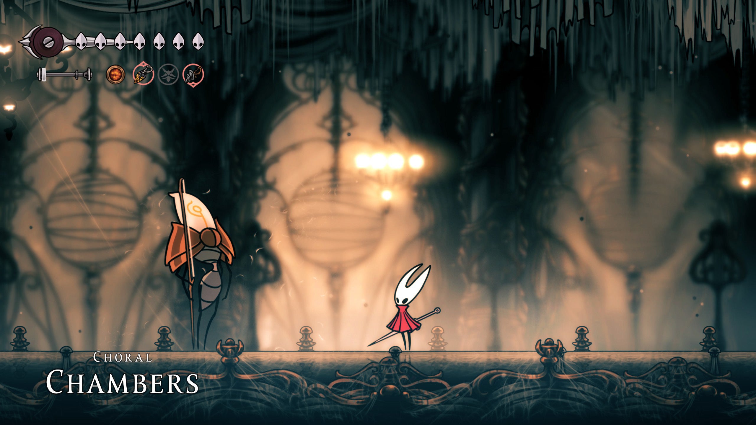 Hornet standing next to one of the Grand Reed enemies in Hollow Knight Silksong. - 9