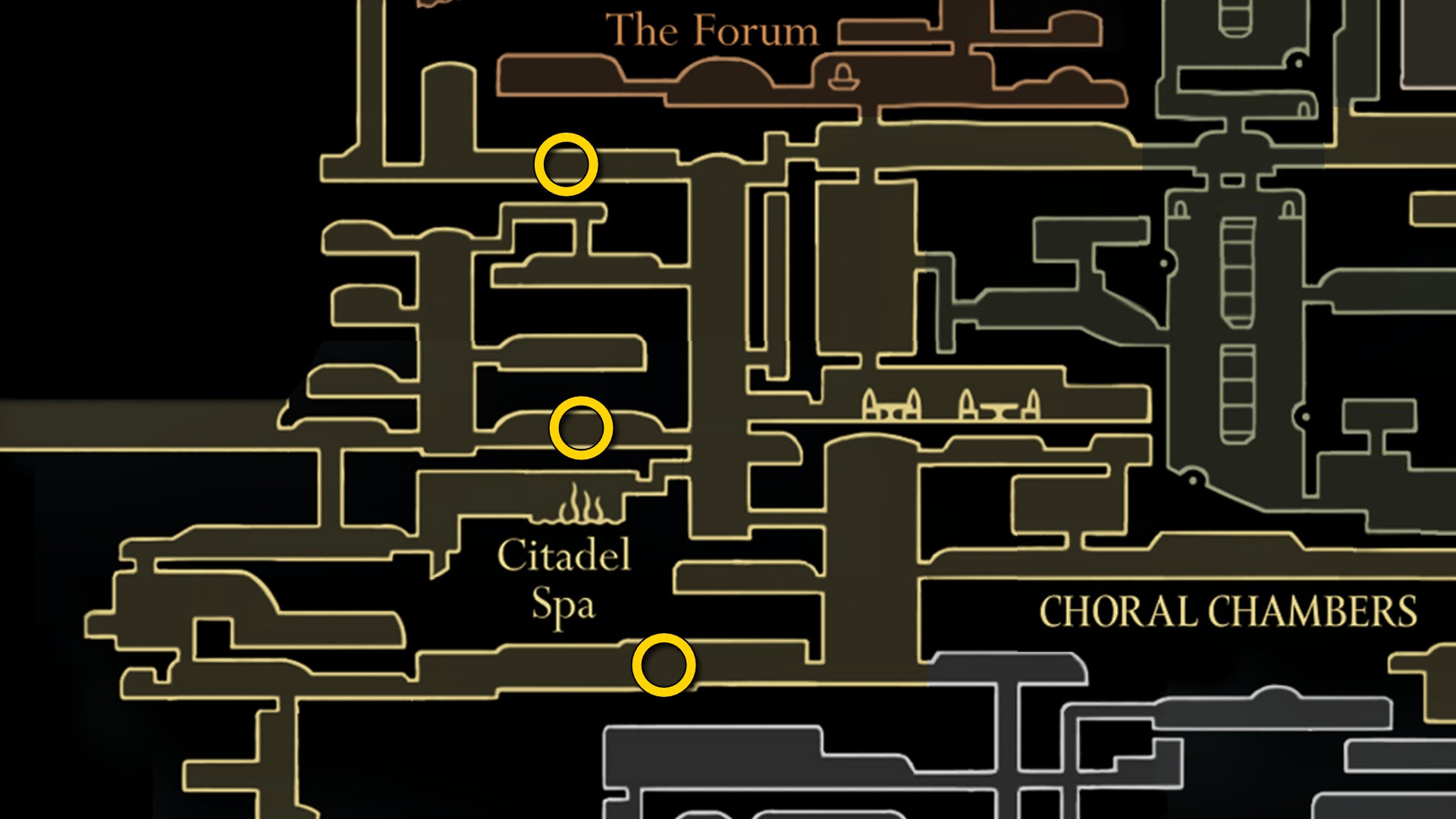 Part of the Hollow Knight: Silksong map of Choral Chambers, showing the spawn locations of Garmond and Zaza. - 7