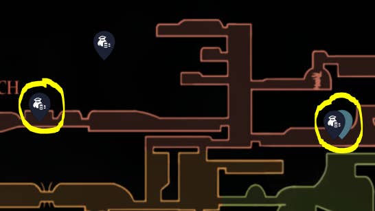 A map screen showing the location of the Hunter's March map piece in Hollow Knight Silksong.